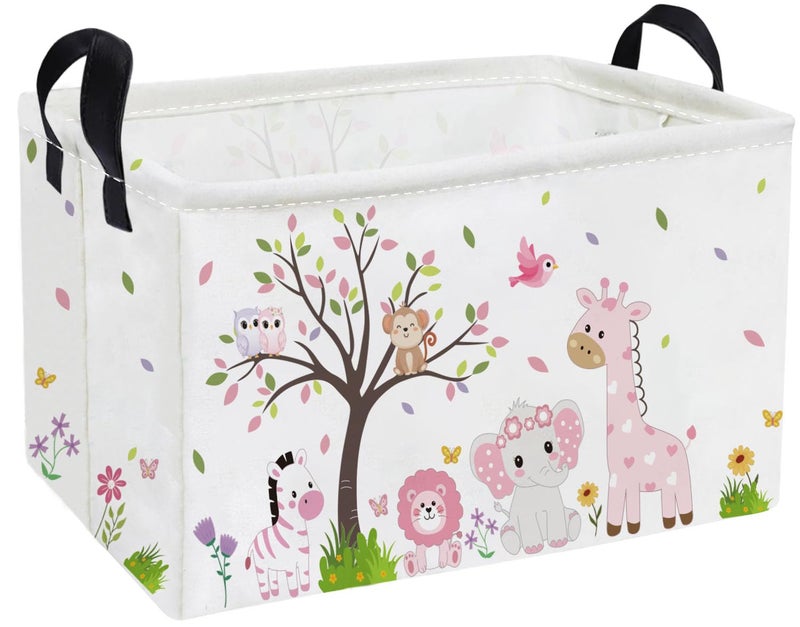 Essme Rectangular Animal Baskets,Pink Storage Basket with Handles for Girls Room Decor,Cute Storage Bin(Pink animal) - Image 1